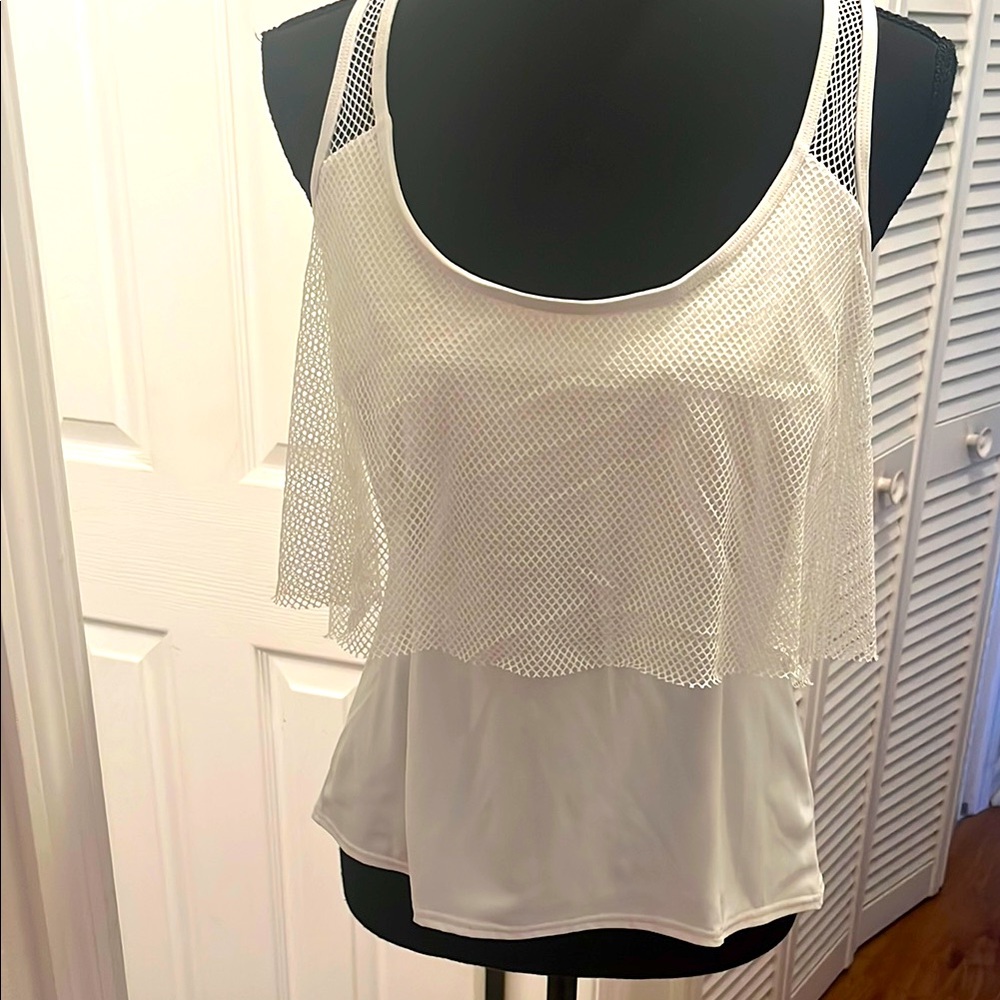 MICHAEL Michael Kors White Mesh Layered Women's Tank Top